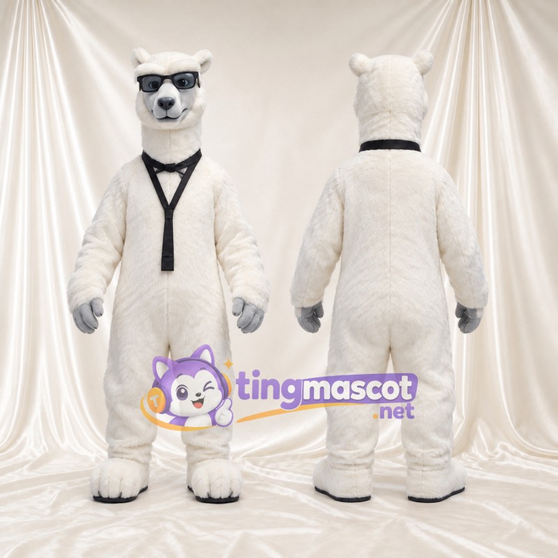 Costume de mascotte Alpaga – blanc – Cou (noir); Lunettes de soleil