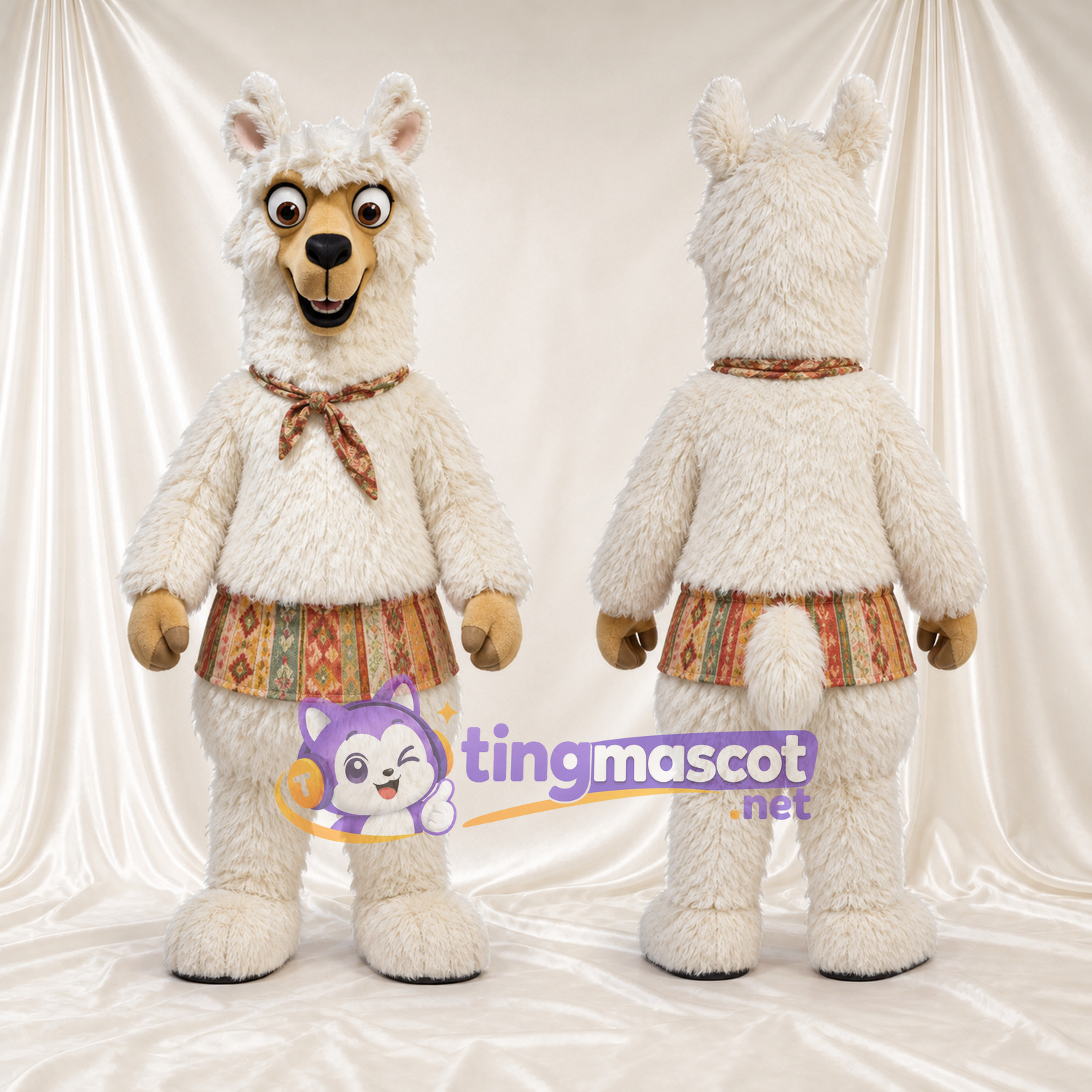 Maskottchenkostüm Lama – creme – Bund (gemustert) Maskottchenkostüm Lama – creme – Bund (gemustert)