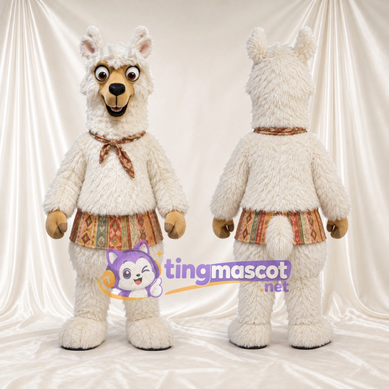 Maskottchenkostüm Lama – creme – Bund (gemustert)