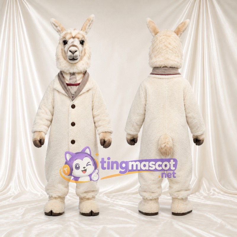 Maskottchenkostüm Lama – creme – Outfit; Kragen (braun)