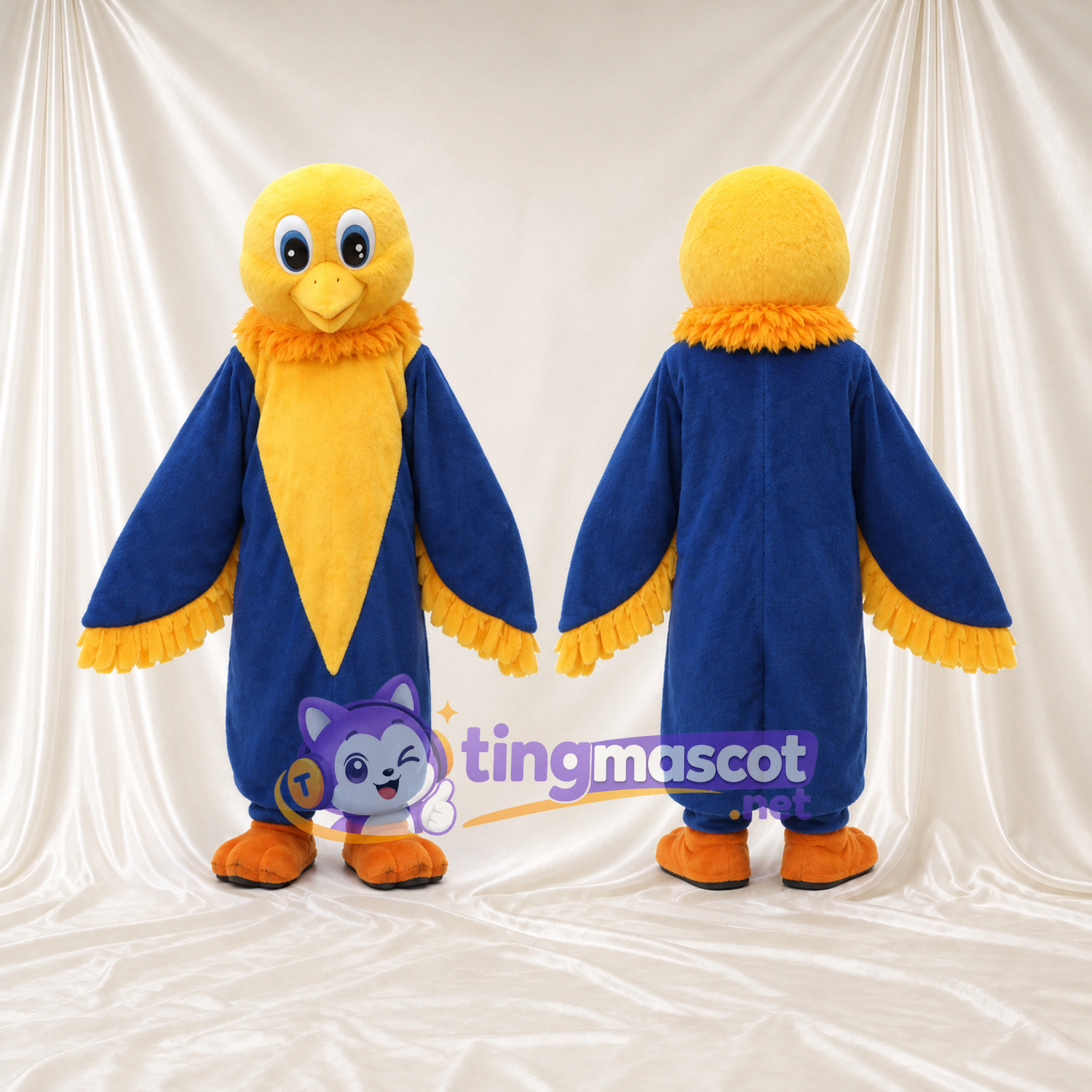 Costume de mascotte Oiseau – bleu / jaune – Tête (jaune); Ailes Costume de mascotte Oiseau – bleu / jaune – Tête (jaune); Ailes