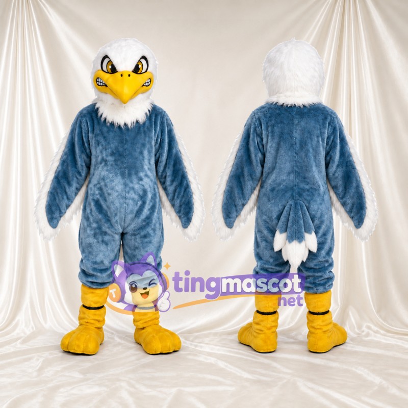 Costume de mascotte Pygargue à tête blanche – bleu – Tête (blanc); Jambes (rayé, jaune)