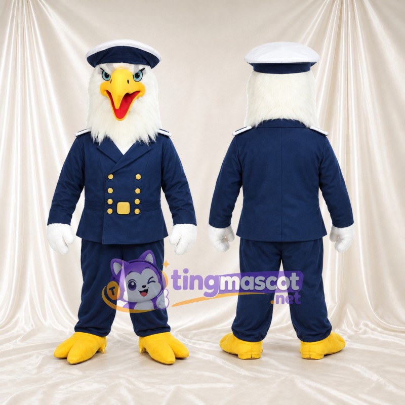 Bald Eagle Captain Mascot Costume - Navy Uniform and Peaked Cap