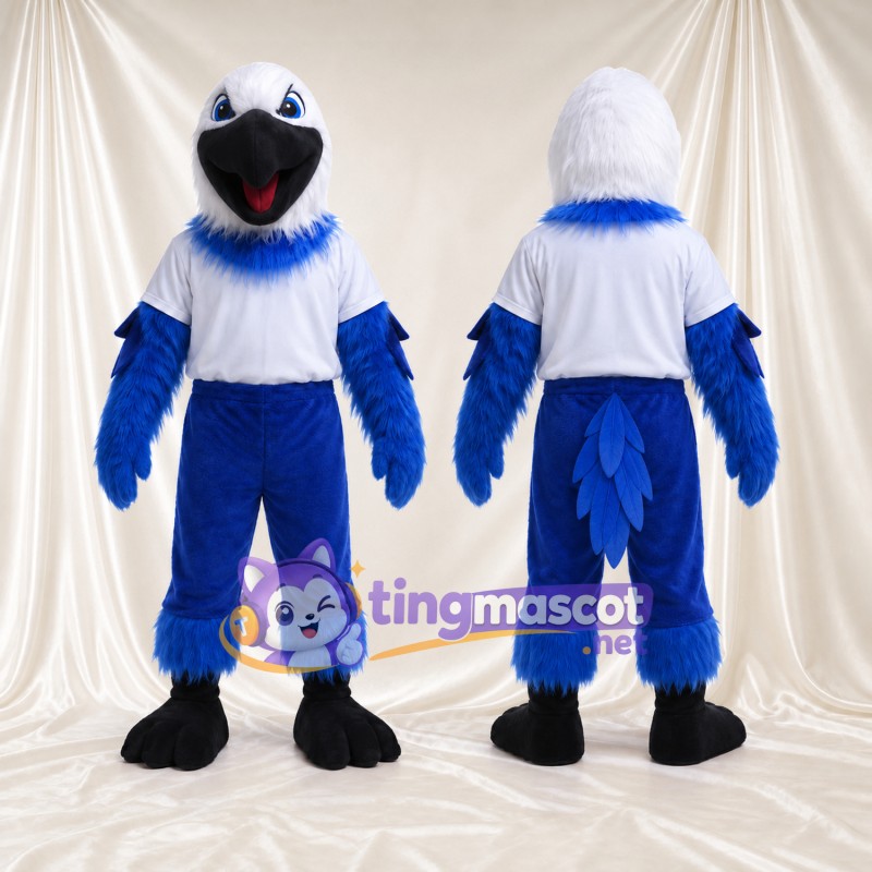 Maskottchenkostüm Rabe – blau – T-Shirt (weiß); Schnabel (schwarz)
