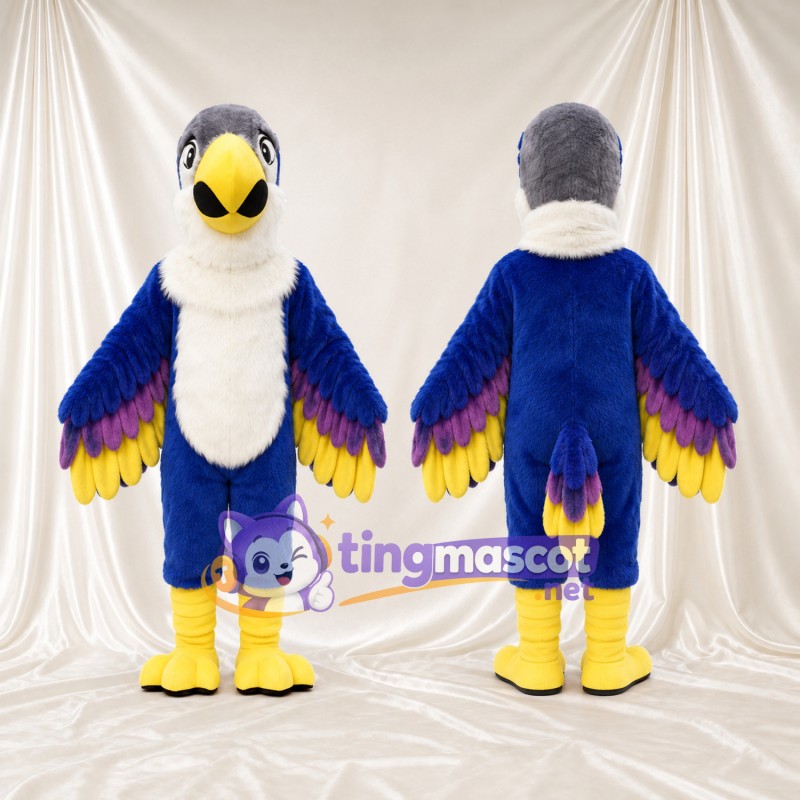 Costume de mascotte Perroquet – bleu – Torse (blanc); Bouts des ailes (multicolore)