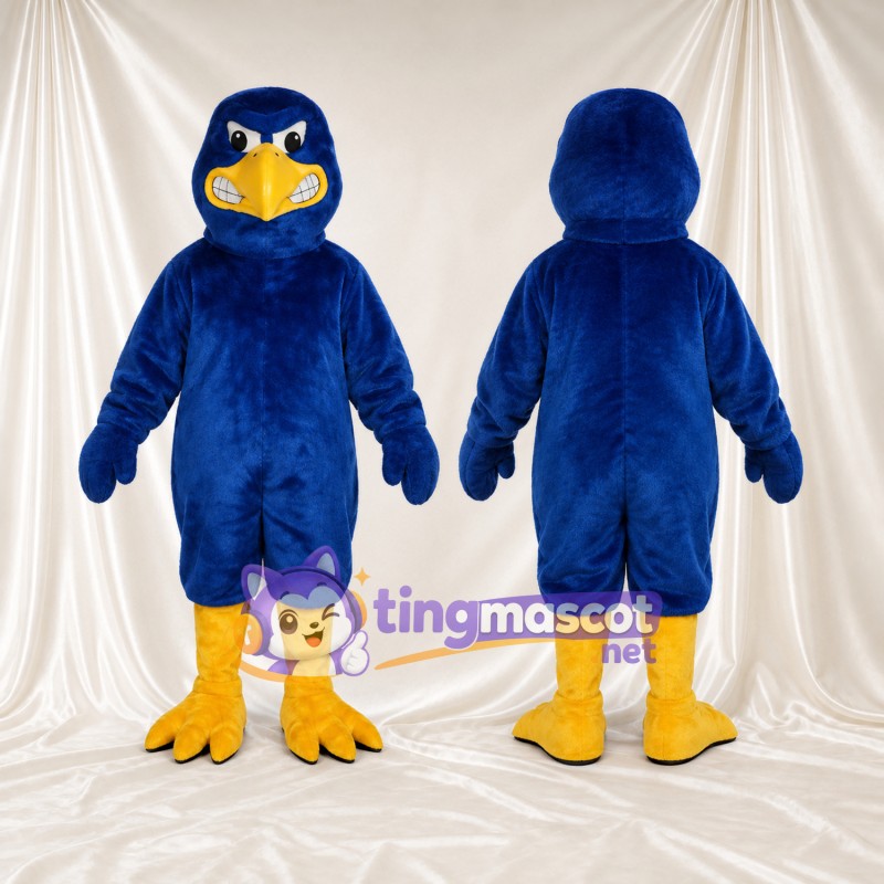 Costume de mascotte Aigle – bleu foncé – Bec (jaune); Pieds (jaune)