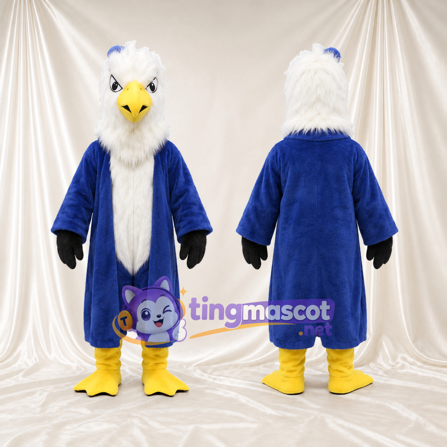 Maskottchenkostüm Weißkopfseeadler – blau – Brust (lang, weiß); Füße (gelb) Maskottchenkostüm Weißkopfseeadler – blau – Brust (lang, weiß); Füße (gelb)