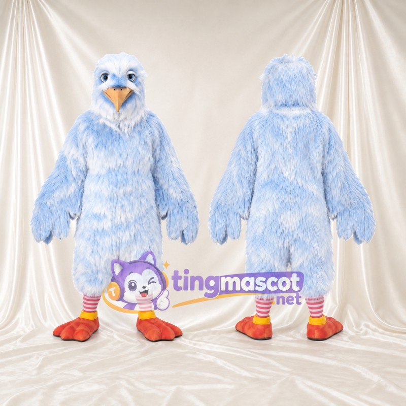 Costume de mascotte Aigle – bleu clair – Plumes (hirsute); Pieds (orange)