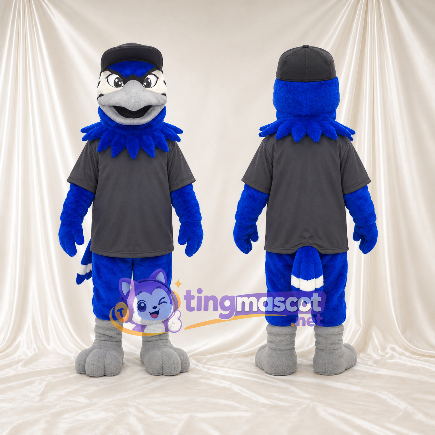 Costume de mascotte Geai bleu – selon la photo – Casquette (noir); T-shirt (gris) Costume de mascotte Geai bleu – selon la photo – Casquette (noir); T-shirt (gris)