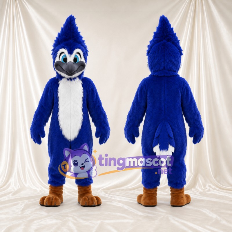Costume de mascotte Geai bleu – selon la photo – Huppe (haut, pointu); Ventre (blanc)