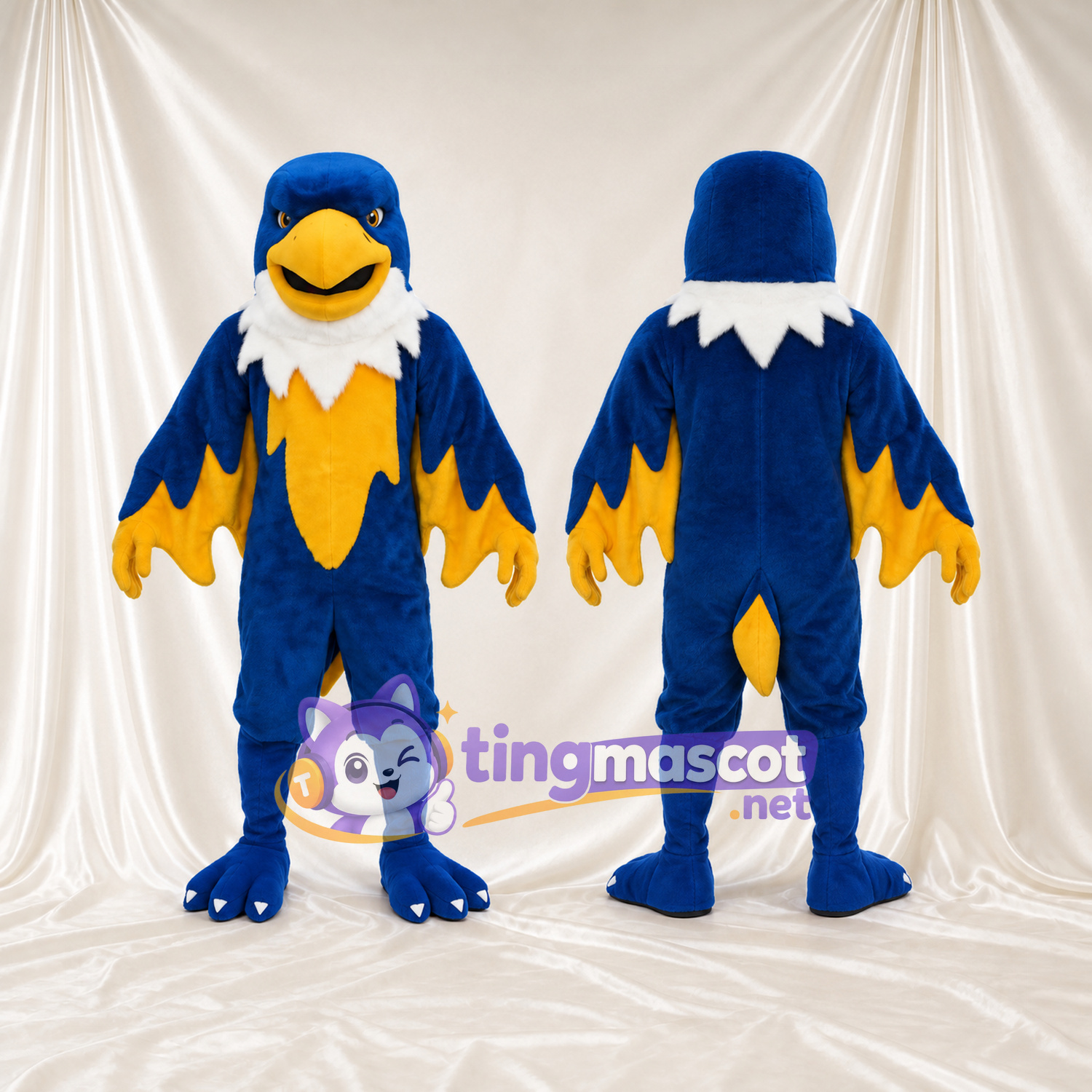 Costume de mascotte Aigle – bleu – Cou (blanc); Torse (jaune) Costume de mascotte Aigle – bleu – Cou (blanc); Torse (jaune)