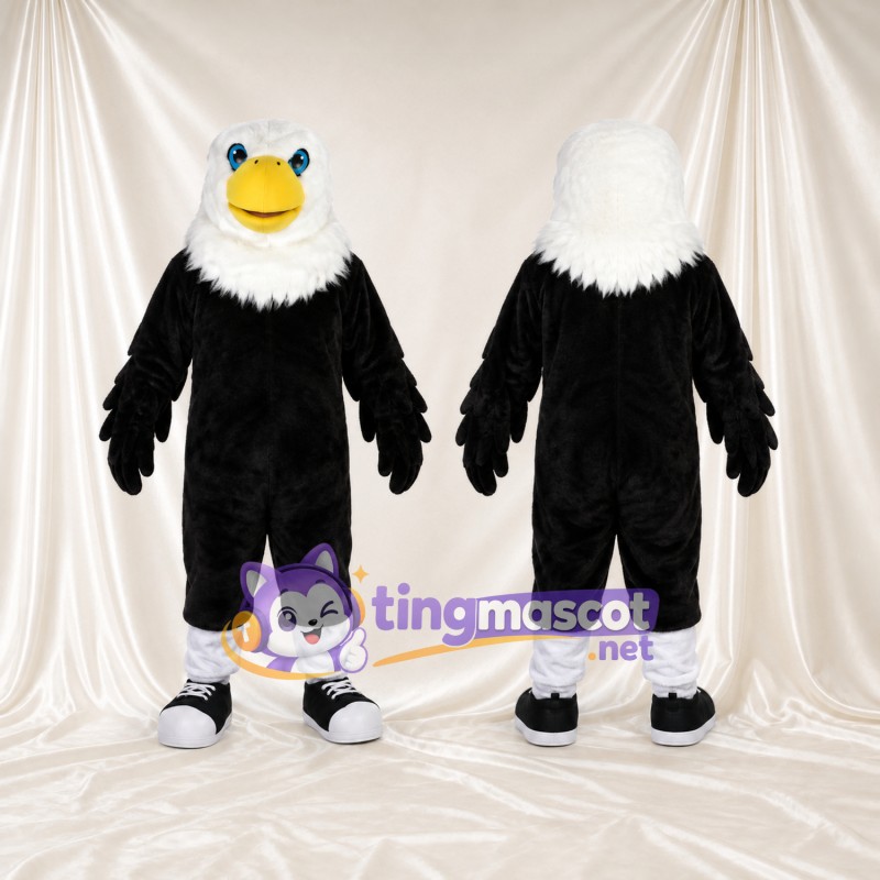 Black Bald Eagle Mascot Costume - Blue Eyes and Black Sneakers