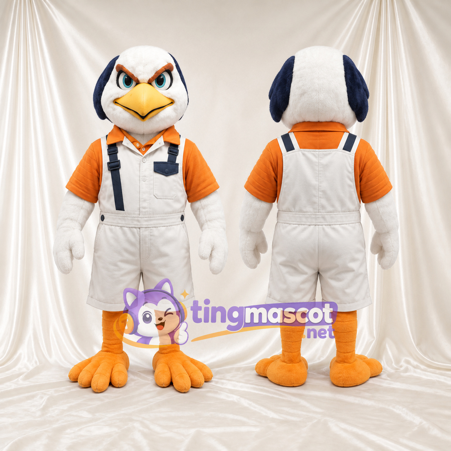 Costume de mascotte Aigle – blanc – Polo (orange); Short (beige) Costume de mascotte Aigle – blanc – Polo (orange); Short (beige)