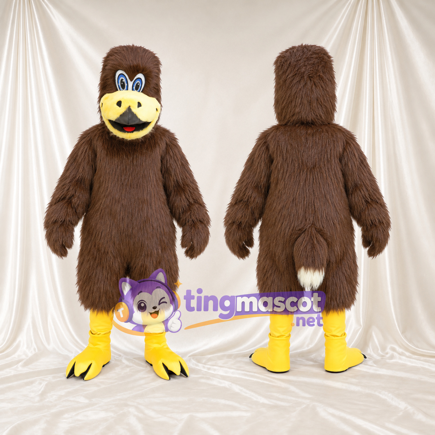 Brown Hawk Mascot Costume - Large Eyes and Smiling Yellow Beak Brown Hawk Mascot Costume - Large Eyes and Smiling Yellow Beak