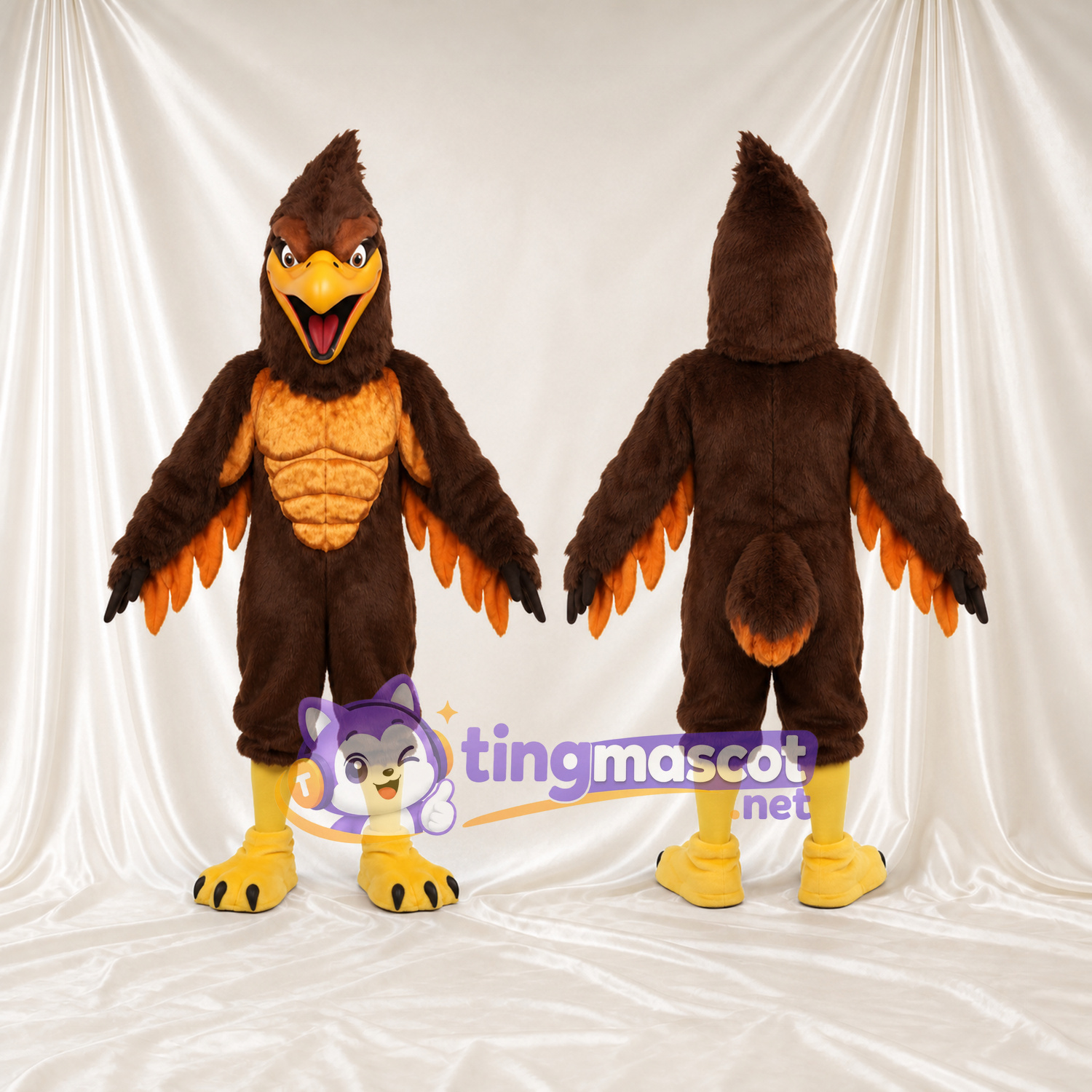 Maskottchenkostüm Habicht – braun – Brust (orange, muskulös); Flügelränder Maskottchenkostüm Habicht – braun – Brust (orange, muskulös); Flügelränder