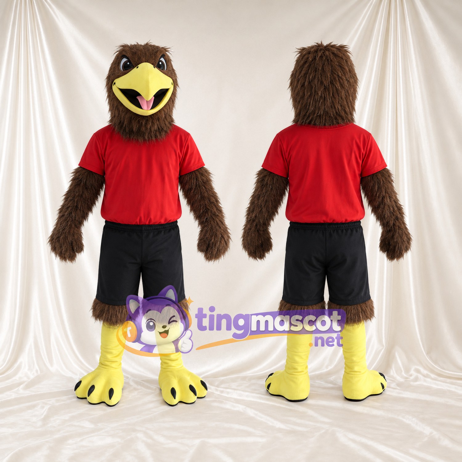 Costume de mascotte Faucon – marron – T-shirt (rouge); Short (noir)