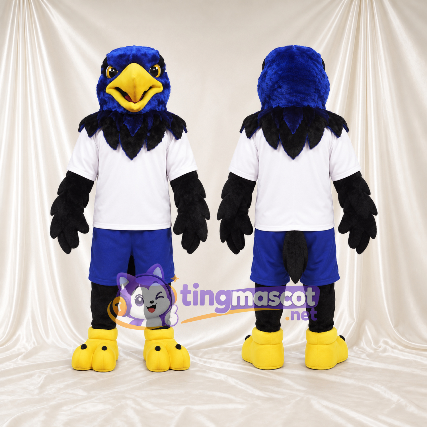 Maskottchenkostüm Adler – blau – T-Shirt (weiß); Shorts (blau) Maskottchenkostüm Adler – blau – T-Shirt (weiß); Shorts (blau)