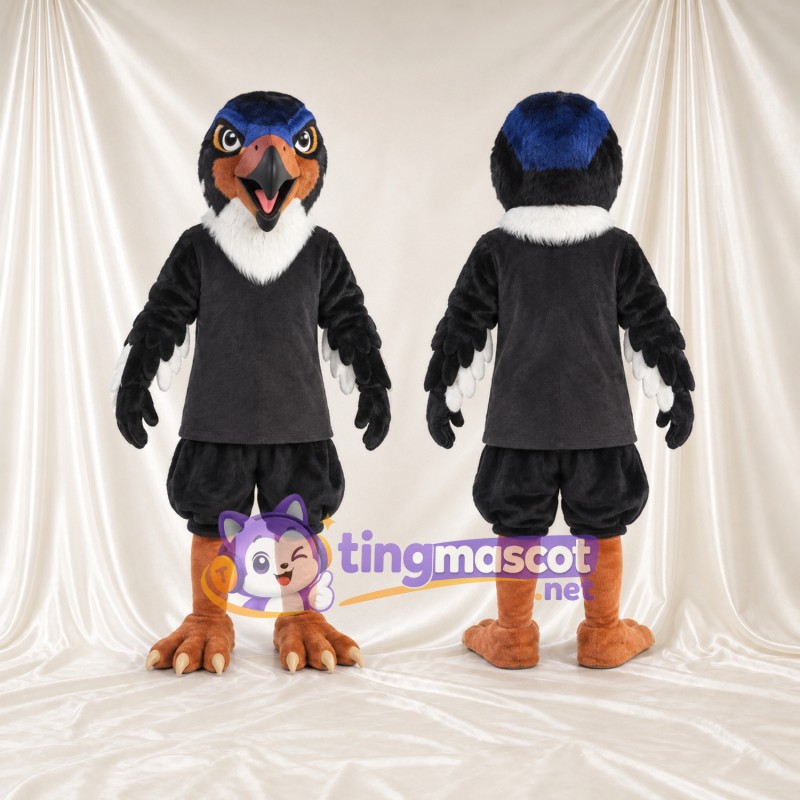 Black Hawk Mascot Costume - Black Sports Outfit and Orange Beak