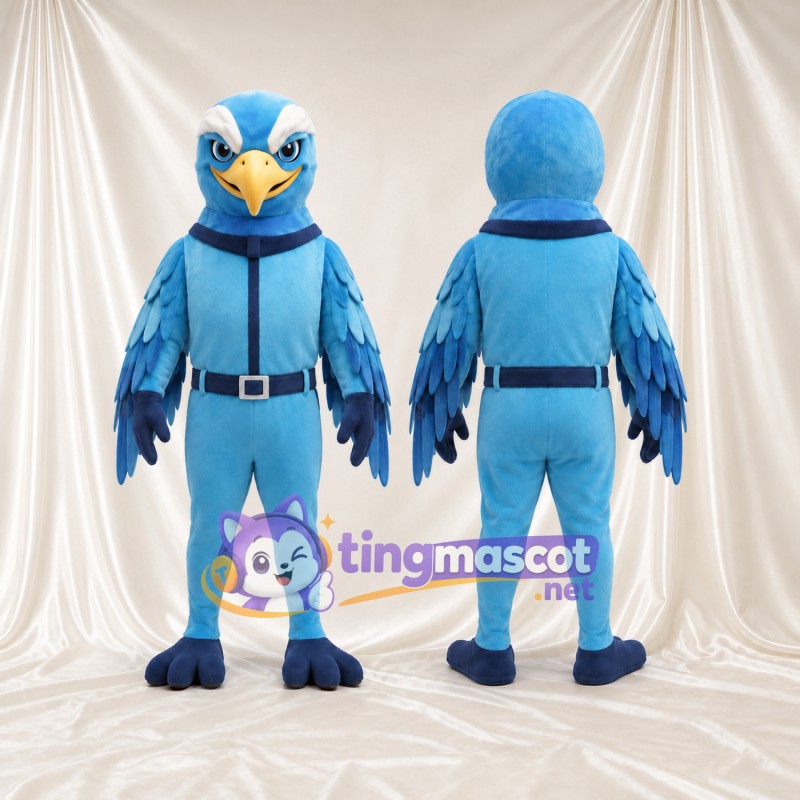 Costume de mascotte Aigle – bleu – Ceinture (noir); Ailes (à plumes)