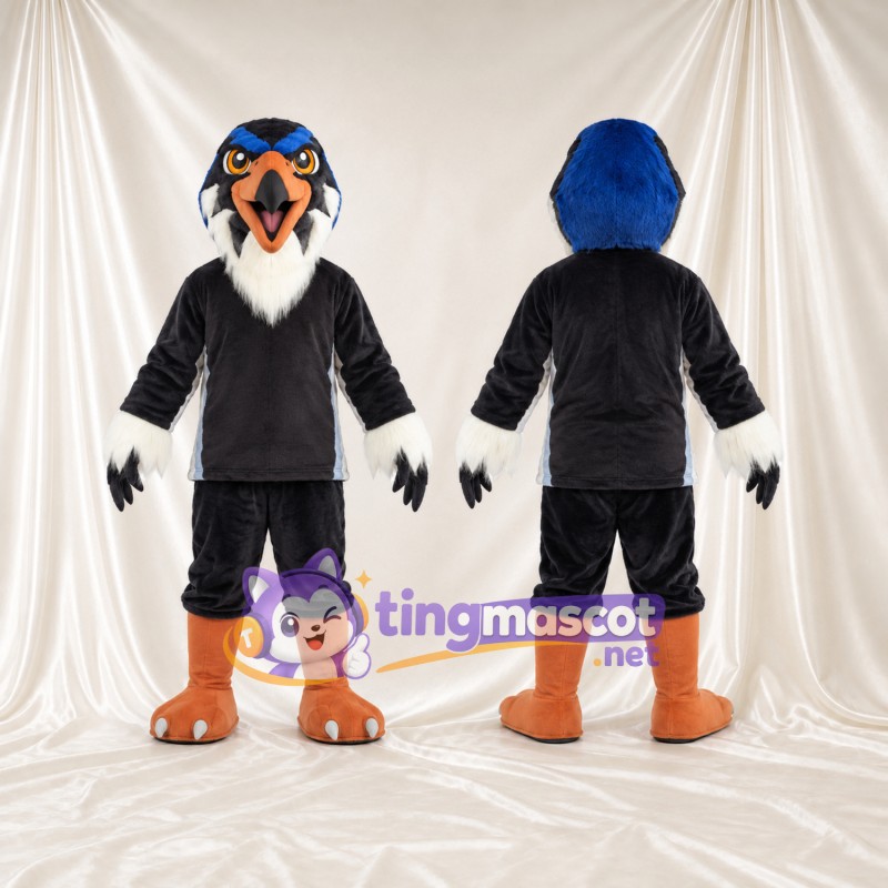 Black Hawk Mascot Costume - White Wing Cuffs and Orange Feet