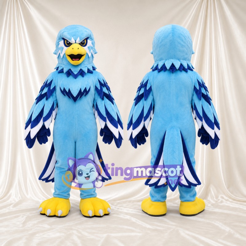 Costume de mascotte Aigle – bleu clair – Motifs sur les ailes (blanc, bleu marine)