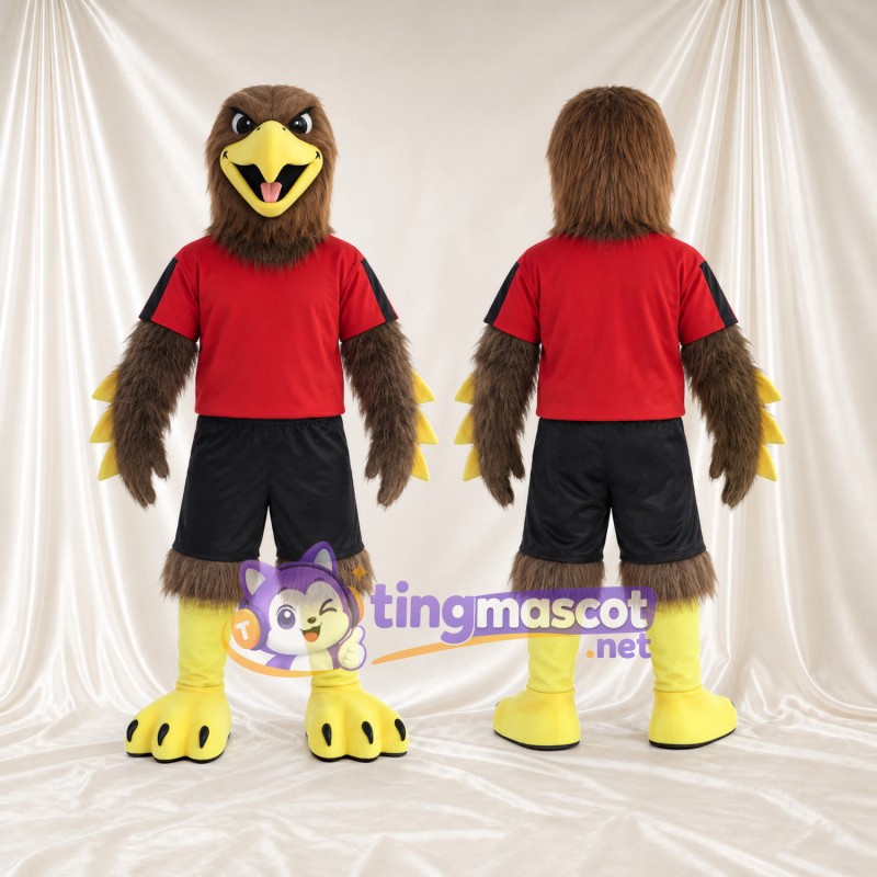 Costume de mascotte Faucon – marron – T-shirt (rouge); Short (noir, de sport)