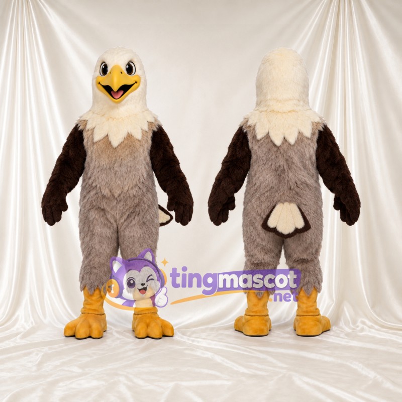 Costume de mascotte Pygargue à tête blanche – gris / marron – Tête (crème); Pieds (orange)