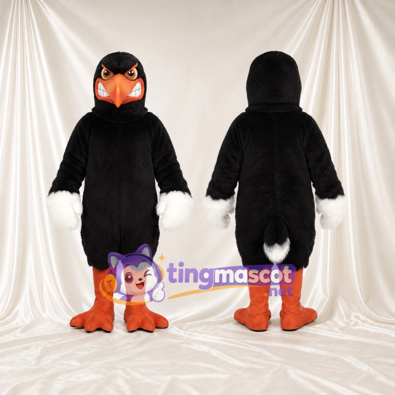 Black Hawk Mascot Costume - Orange Beak and White Wing Cuffs