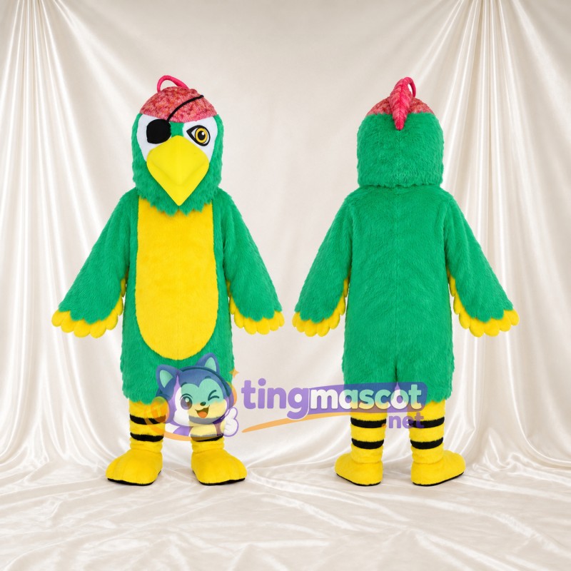 Costume de mascotte Perroquet – vert – Bandana (rouge); Tache autour d’un œil