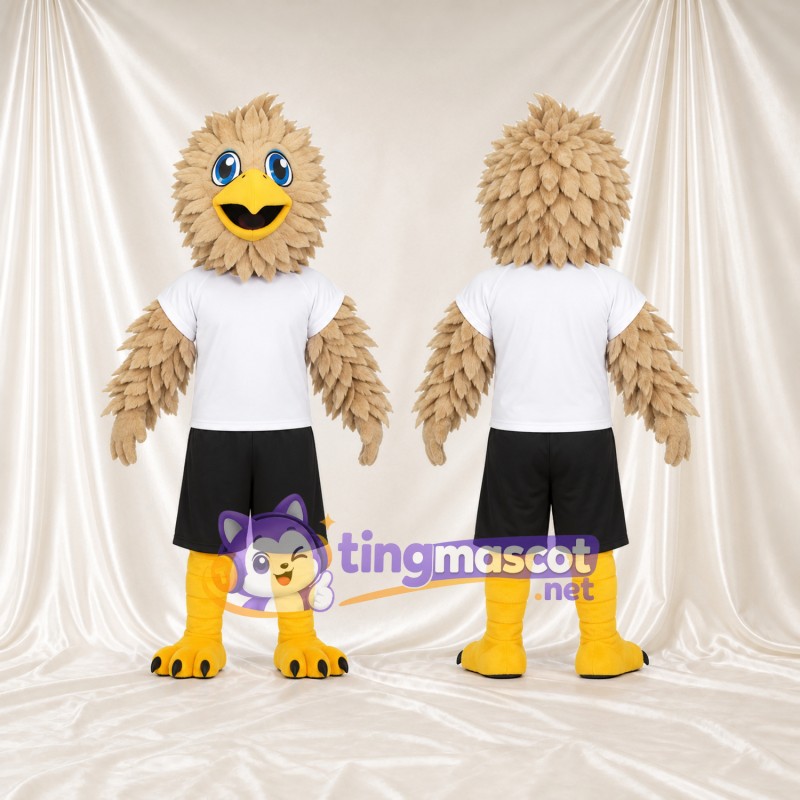 Beige Bird Mascot Costume - White T-Shirt and Black Shorts