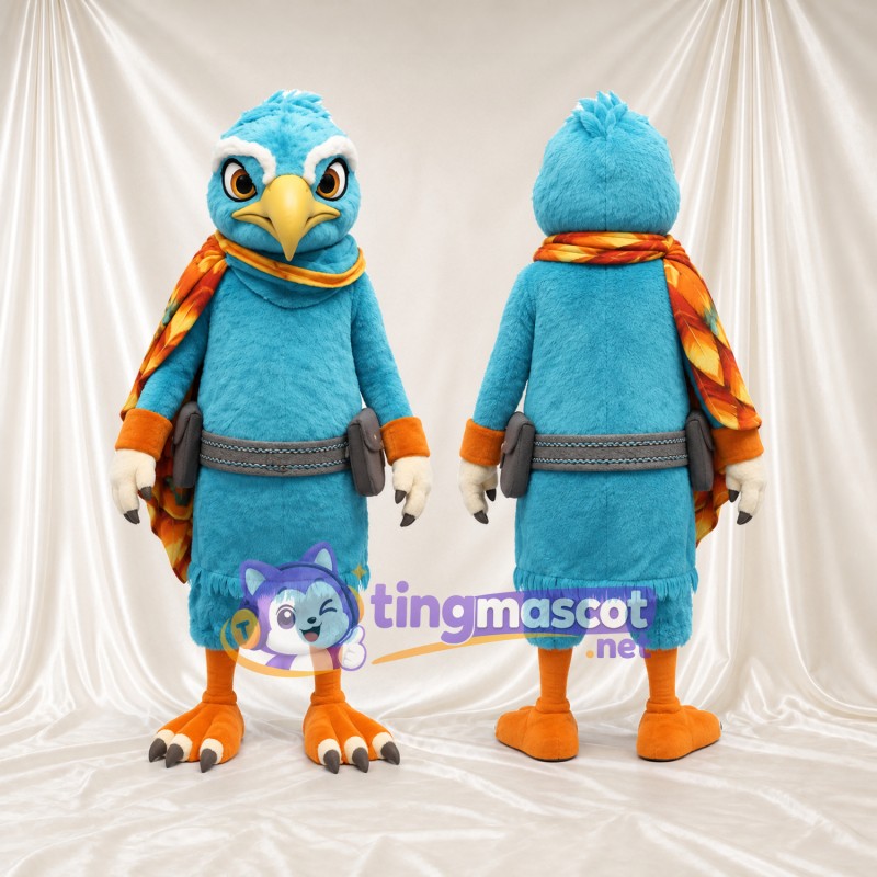 Turquoise Bird Mascot Costume - Multicolor Scarf and Utility Belt