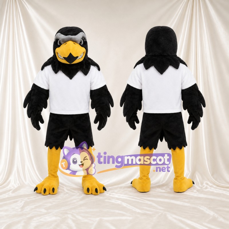 Black Hawk Mascot Costume - White Polo Shirt and Black Shorts