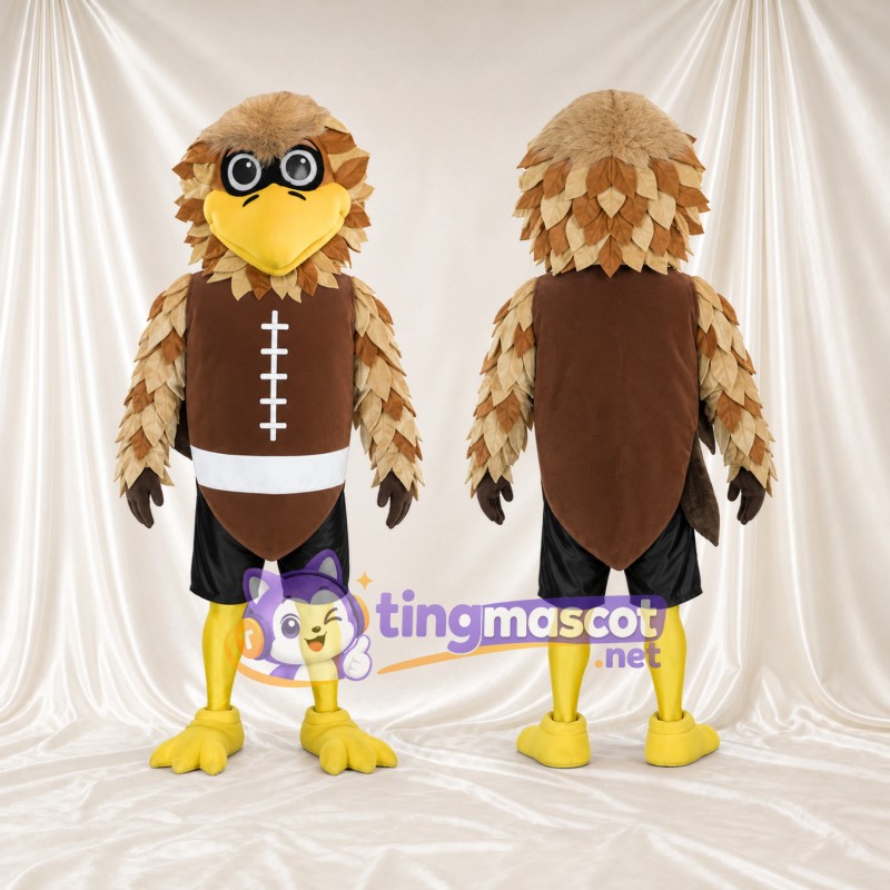 Beige Bird Mascot Costume - Football-Shaped Tunic and Black Shorts