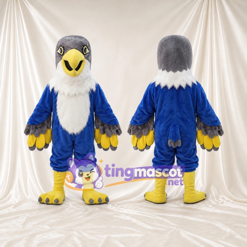 Costume de mascotte Faucon – bleu – Tête (gris); Torse (blanc)