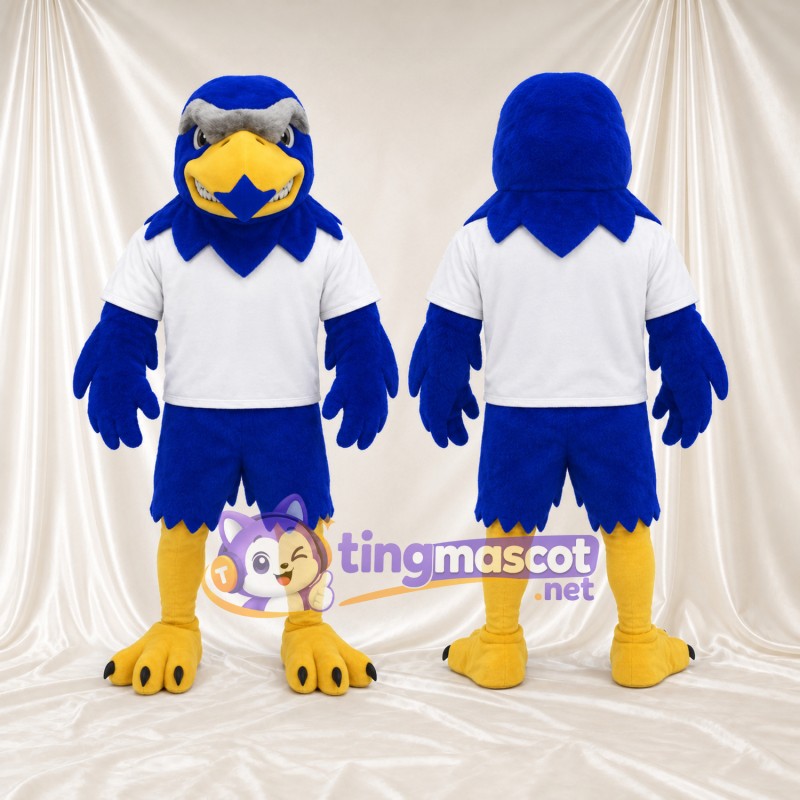 Maskottchenkostüm Adler – blau – Poloshirt (weiß); Füße (gelb)