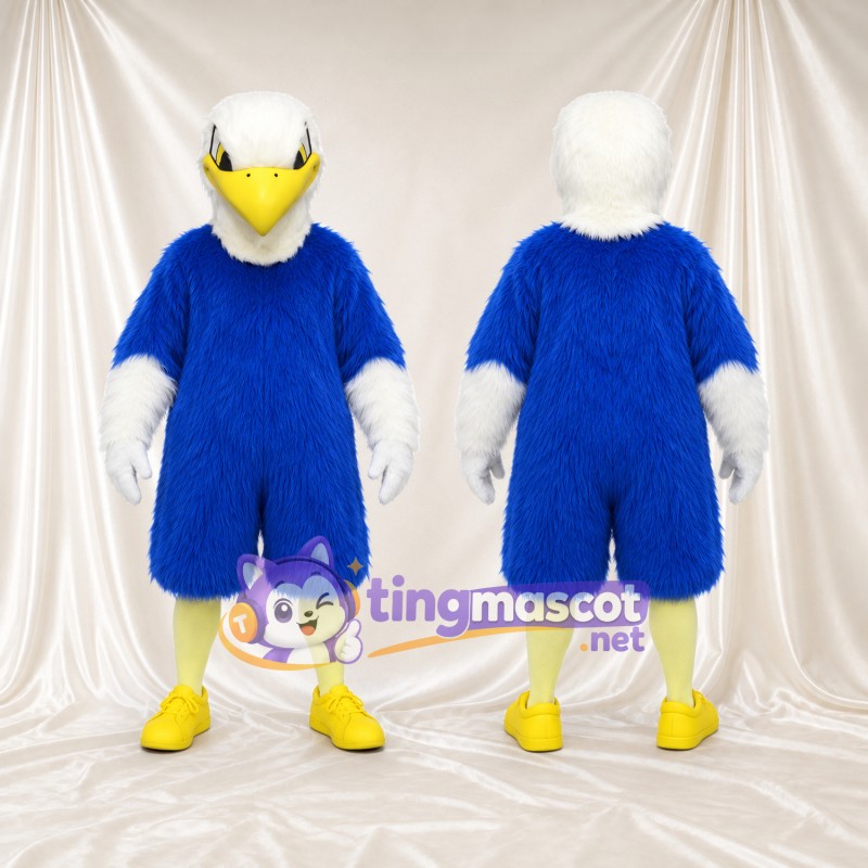 Costume de mascotte Pygargue à tête blanche – bleu – Mains (blanc); Chaussures (jaune)
