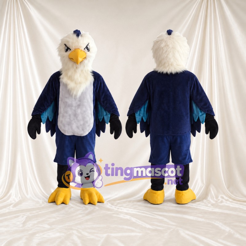 Costume de mascotte Aigle – bleu marine – Tête (blanc); Ventre (gris)