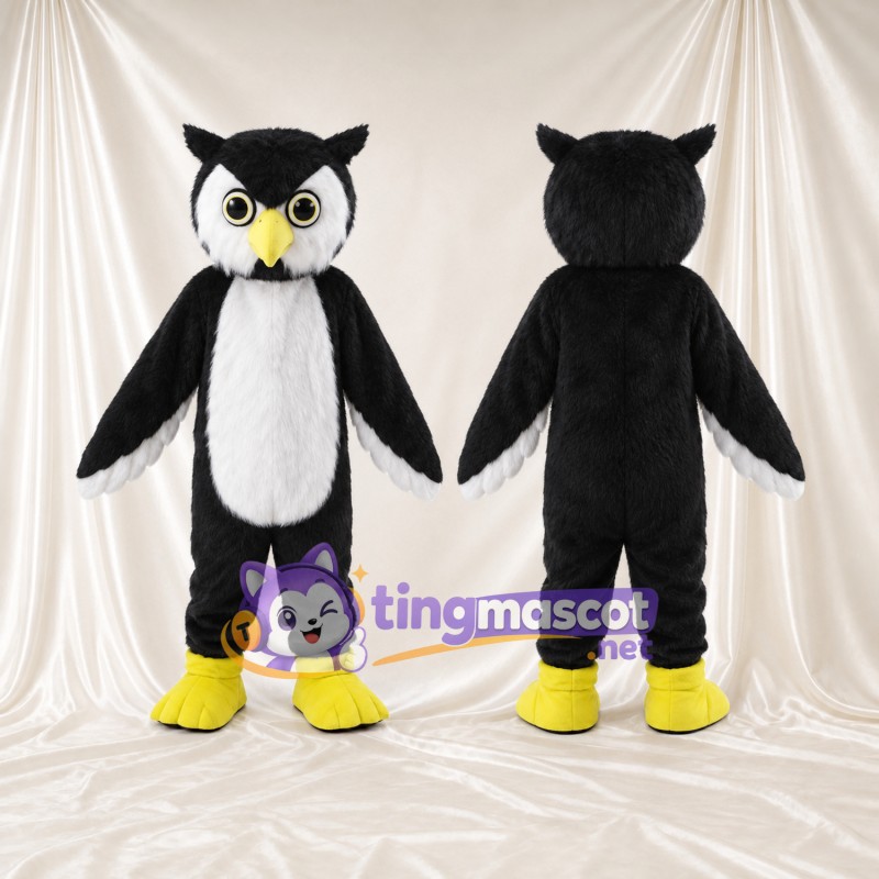 Black and White Owl Mascot Costume - Yellow Beak and Yellow Feet