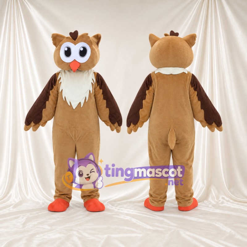 Costume de mascotte Hibou – brun clair – Ailes (marron); Pieds (orange)