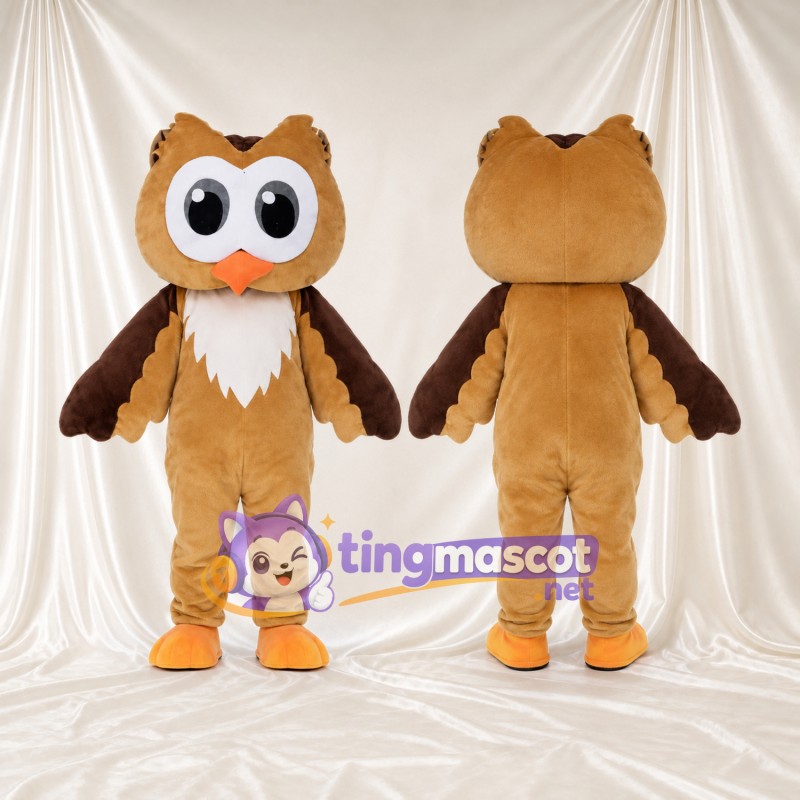 Costume de mascotte Hibou – brun clair – Yeux (grand, blanc); Ailes (marron)