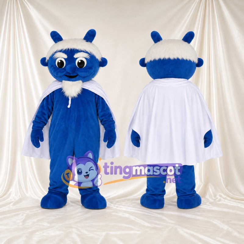 Blue Fantasy Creature Mascot Costume - White Cape and White Beard