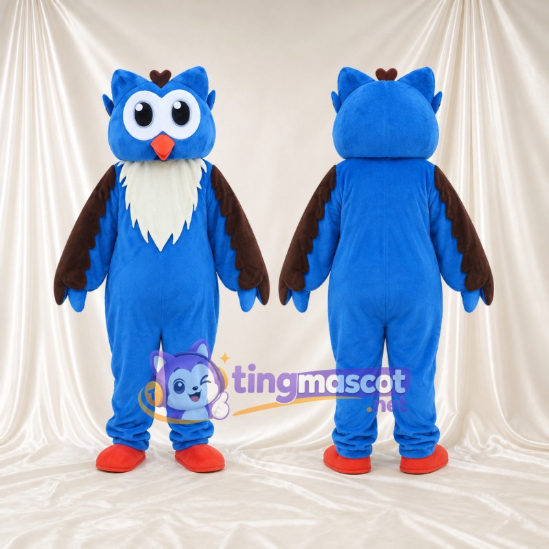 Costume de mascotte Hibou – bleu – Ailes (marron); Chaussures (rouge)