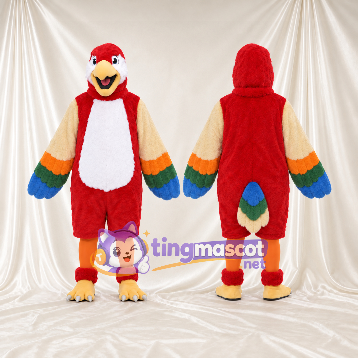 Costume de mascotte Perroquet – rouge – Ailes (crème); Jambes (orange) Costume de mascotte Perroquet – rouge – Ailes (crème); Jambes (orange)