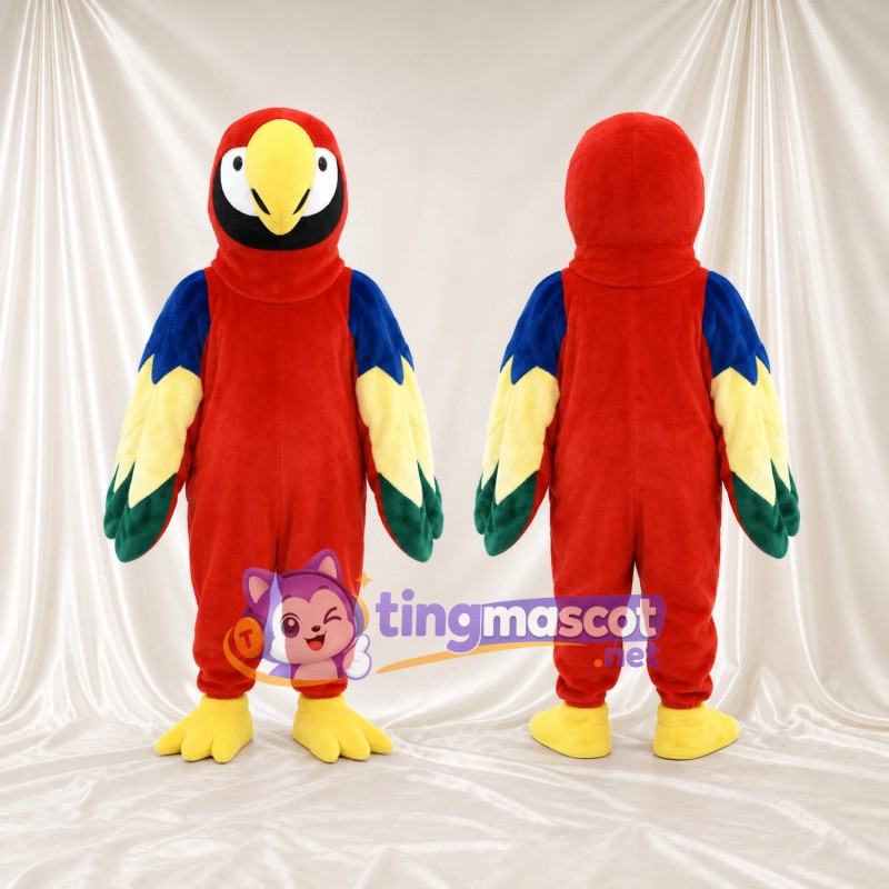 Costume de mascotte Perroquet – rouge – Bavette au cou (noir); Ailes (multicolore)