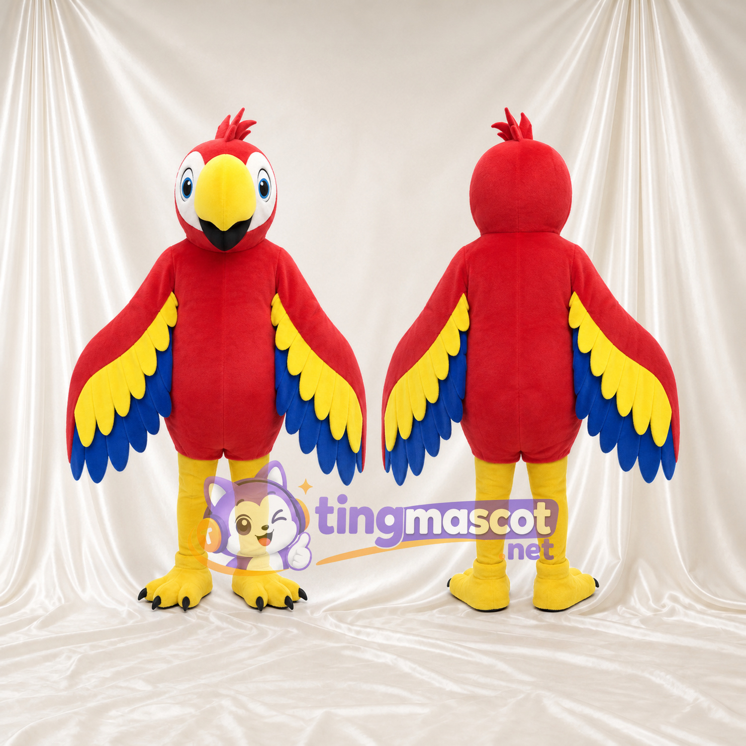 Costume de mascotte Perroquet – rouge – Ailes (long); Serres (jaune) Costume de mascotte Perroquet – rouge – Ailes (long); Serres (jaune)