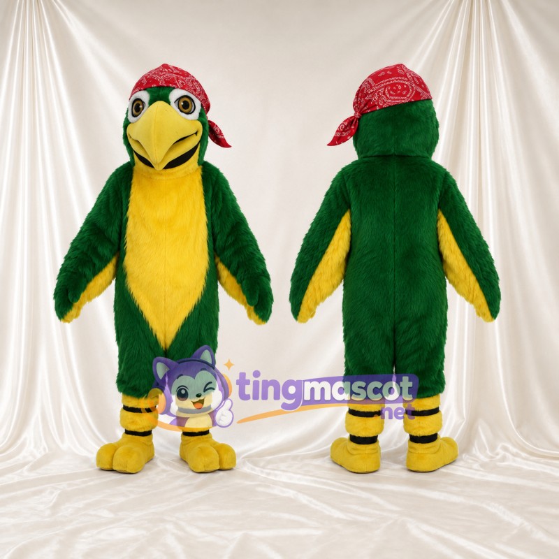 Costume de mascotte Perroquet – vert – Bandana (rouge); Ventre (jaune)