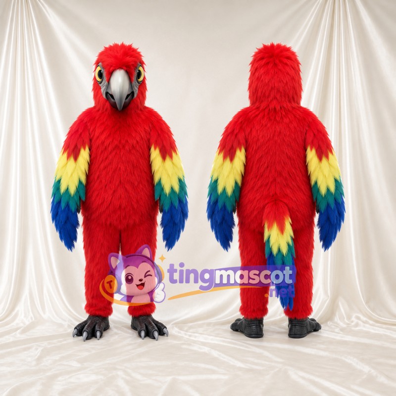 Costume de mascotte Ara rouge – selon la photo – Bec (gris); Ailes (arc-en-ciel)