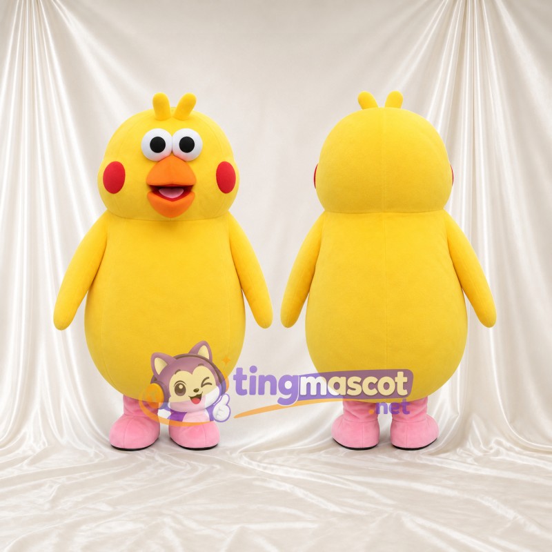Costume de mascotte Poussin – jaune – Joues (rouge); Pieds (rose)