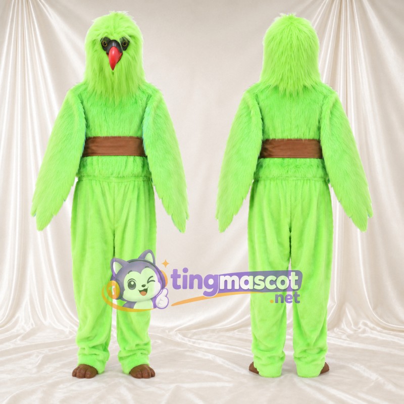 Costume de mascotte Oiseau – vert citron / vert – Ceinture (marron); Bec (rouge)