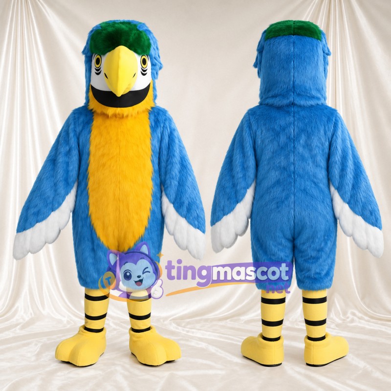 Costume de mascotte Perroquet – bleu – Torse (jaune); Bouts des ailes (blanc)